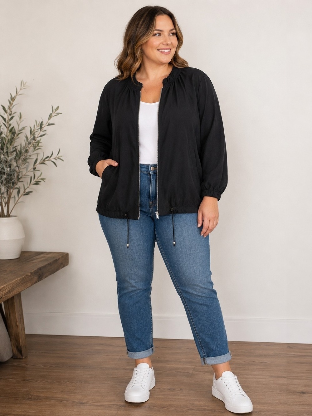 Live A Little  Women's Black Zip Front Lightweight Utility Jacket Size Medium